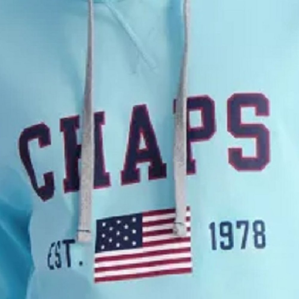 XL new AQUA BLUE Chaps French Terry Graphic Hoodie in MEN's Size EXTRA LARGE - Picture 3 of 6